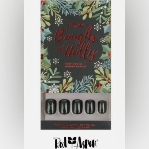 Red Aspen Nail Dashes “Boughs of Holly” Dark Green Glitter Nails - Picture 3 of 10